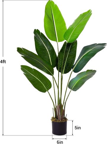 Artificial Tree Bird of Paradise Artificial Plant, 4 Ft Faux Tropical Plant Palm Tree with Leaves Trunks Faux Banana Leaf Tree for Home Decor Living Room Indoor Outdoor Office in Saudi Arabia