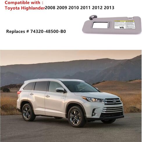 74320-48500-B0 Left Driver Side Gray Sun Visor W/Vanity Light Compatible with Toyota 08-13 Highlander in Saudi Arabia