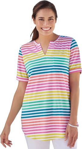 Woman Within Plus Size Notch-Neck Pocket Tee in Kuwait