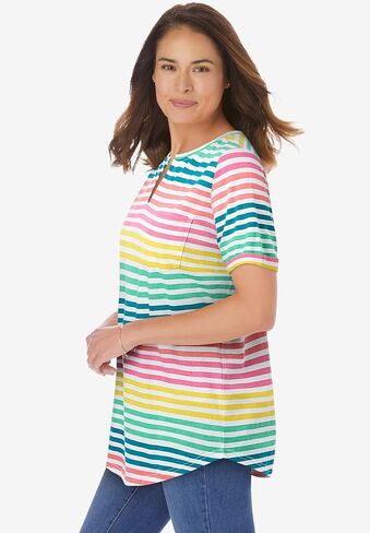 Woman Within Plus Size Notch-Neck Pocket Tee in Kuwait