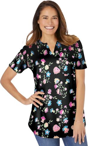 Woman Within Plus Size Notch-Neck Pocket Tee in Kuwait