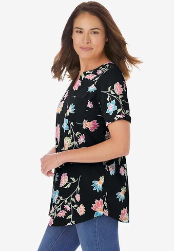 Woman Within Plus Size Notch-Neck Pocket Tee in Kuwait