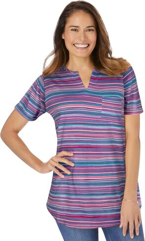 Woman Within Plus Size Notch-Neck Pocket Tee in Kuwait