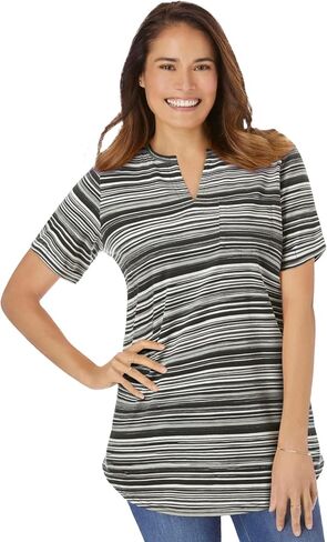 Woman Within Plus Size Notch-Neck Pocket Tee in Kuwait
