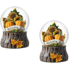 Glitzhome Fall Sunflower & Pumpkin Resin Waterglobe 6"H - Set of 2 Handcrafted Autumn Harvest Snow Globe Table Decor, with Tree Stump Base, Welcome Fall- Ideal for Home Mantels, Shelf & Festive Gifts in Kuwait