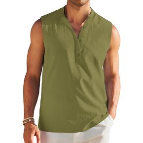 COOFANDY Sleeveless Beach Shirts for Men Summer Tank Shirts Casual Henley Tank Top in Kuwait