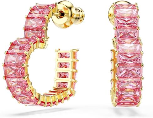 Swarovski Matrix Hoop Earrings, Baguette Cut, Heart, Pink, Clear Crystals, Rhodium and Gold-Tone Finishes in Kuwait