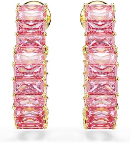 Swarovski Matrix Hoop Earrings, Baguette Cut, Heart, Pink, Clear Crystals, Rhodium and Gold-Tone Finishes in Kuwait