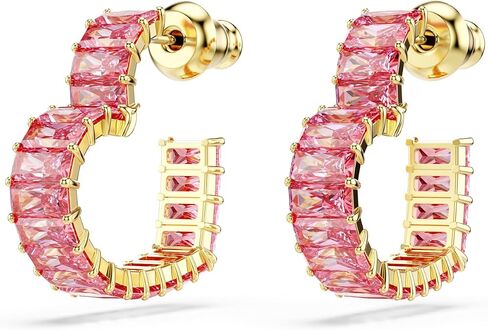 Swarovski Matrix Hoop Earrings, Baguette Cut, Heart, Pink, Clear Crystals, Rhodium and Gold-Tone Finishes in Kuwait