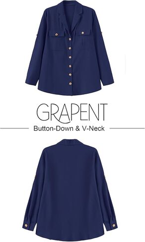 بلوزة نسائية كاجوال فضفاضة بأكمام قابلة للطي وجيوب وأزرار سفلية من GRAPENT in Kuwait