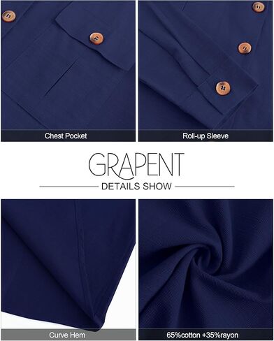 بلوزة نسائية كاجوال فضفاضة بأكمام قابلة للطي وجيوب وأزرار سفلية من GRAPENT in Kuwait