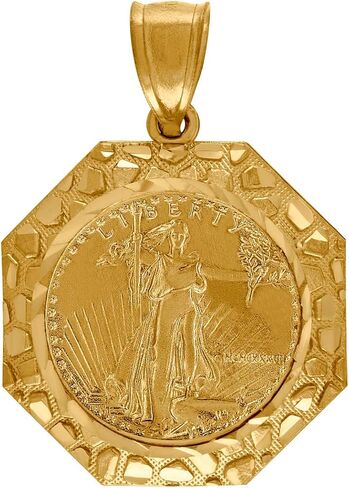 JewelryWeb 10k Yellow Gold Mens Nugget Lady Of Liberty Charm Pendant 29.9x21.10mm Wide Necklace for Men in Saudi Arabia