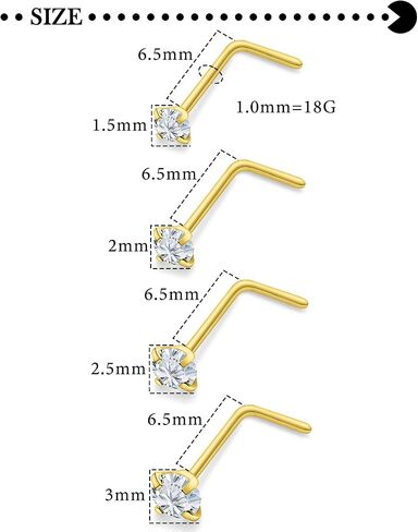 Hoeudjo 14k خواتم الأنف المملوءة بالذهب 18G 20G 22G أنف ترصيع الفولاذ الجراحي in Kuwait