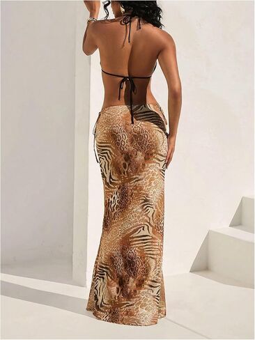 Gorglitter Women’s Leopard Cheetah Print Bodycon Maxi تنانير عصرية صيفية للحيوانات القوس شبكة منخفضة الخصر in Kuwait