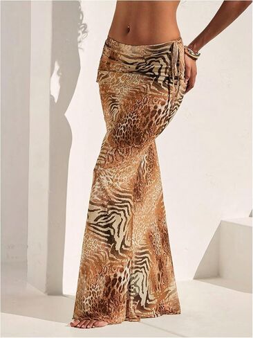 Gorglitter Women’s Leopard Cheetah Print Bodycon Maxi تنانير عصرية صيفية للحيوانات القوس شبكة منخفضة الخصر in Kuwait