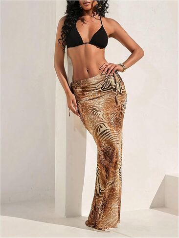 Gorglitter Women’s Leopard Cheetah Print Bodycon Maxi تنانير عصرية صيفية للحيوانات القوس شبكة منخفضة الخصر in Kuwait