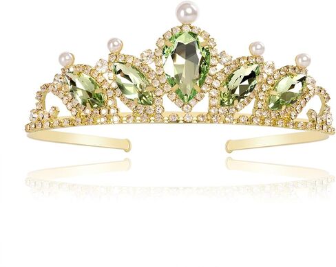 Green Princess Tiana Crown Tiana Tiara Birthday Outfit Girls Halloween Party Fancy Princess Tiana Accessories in Saudi Arabia
