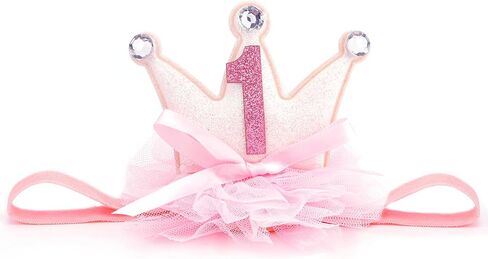 Princess Crown for Baby Girls, Pink Mini Tiara One Birthday Crown Headband for Girl Decorations Outfit Decor Photo Props Party Supplies in Kuwait