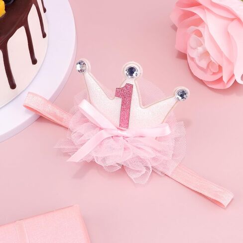 Princess Crown for Baby Girls, Pink Mini Tiara One Birthday Crown Headband for Girl Decorations Outfit Decor Photo Props Party Supplies in Kuwait