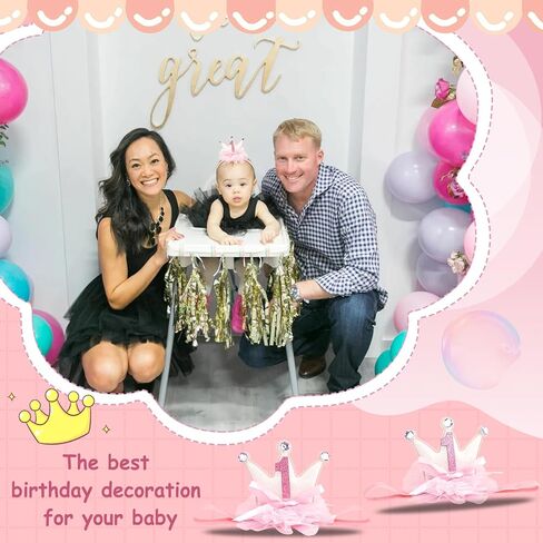 Princess Crown for Baby Girls, Pink Mini Tiara One Birthday Crown Headband for Girl Decorations Outfit Decor Photo Props Party Supplies in Kuwait