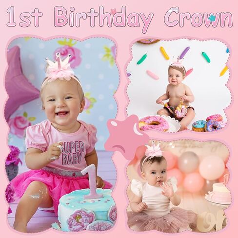 Princess Crown for Baby Girls, Pink Mini Tiara One Birthday Crown Headband for Girl Decorations Outfit Decor Photo Props Party Supplies in Kuwait