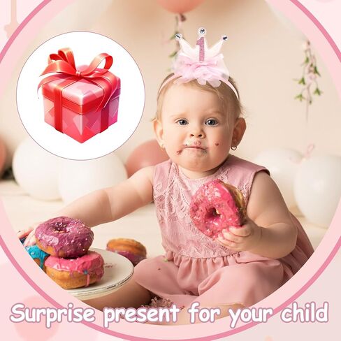 Princess Crown for Baby Girls, Pink Mini Tiara One Birthday Crown Headband for Girl Decorations Outfit Decor Photo Props Party Supplies in Kuwait