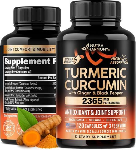 Turmeric Curcumin Supplement 2365 mg - Turmeric with Ginger & Black Pepper - Highly Bioavailable & Extra Strength 95% Curcuminoids - Antioxidant, Immunity & Joint Support - Made in USA - 120 Capsules in Saudi Arabia