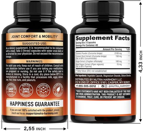 Turmeric Curcumin Supplement 2365 mg - Turmeric with Ginger & Black Pepper - Highly Bioavailable & Extra Strength 95% Curcuminoids - Antioxidant, Immunity & Joint Support - Made in USA - 120 Capsules in Saudi Arabia