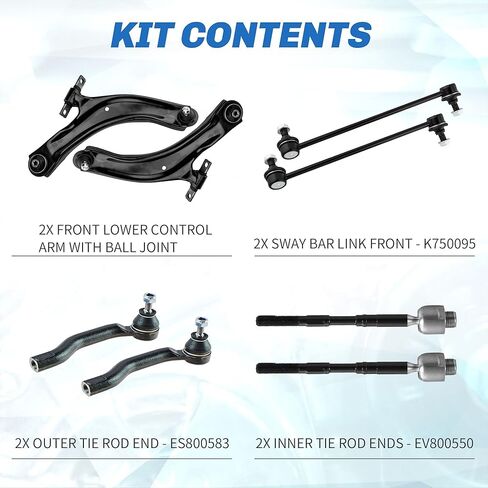 Suspension Front Control Arm Kit Compatible With 2004-2011 Audi A6 Saloon Avant Allroad Estate Front Upper & Lower Control Arm, Sway Bar Link Front, Front inner & Outer Tie Rod Ends in Saudi Arabia