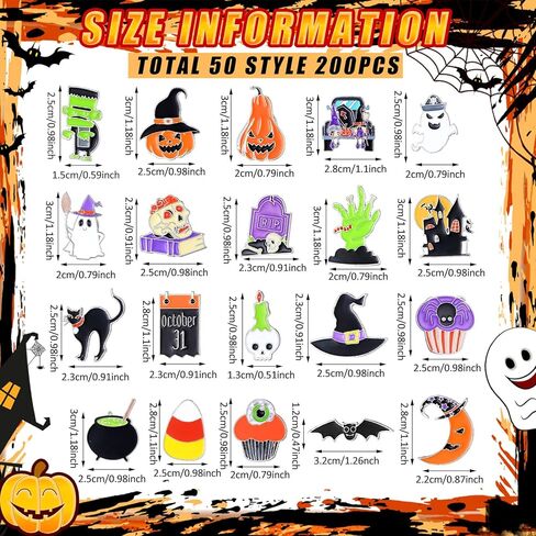 Ceenna 200 PCS Halloween Pins Bulk Halloween Pins Pins Skull Ghost Pumpkin Black Cat Fapel Pins Punk Spooky Brouches for backpacks brouches mixed brouches for bags hats jetcy gift in Kuwait