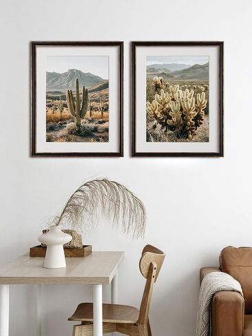 Framed Cactus Landscape Wall Art Set of 2 – Saguaro Wall Decor Prints Framed Natural Vintage Southwest Style Wall Decor for Living Room, Bedroom, or Office – 16"x20"x2 in Kuwait