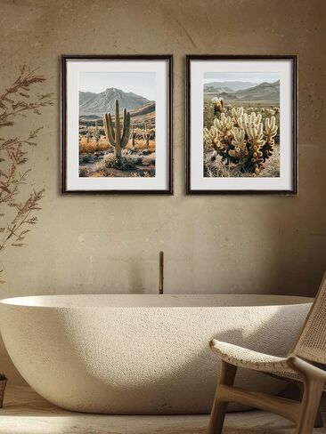Framed Cactus Landscape Wall Art Set of 2 – Saguaro Wall Decor Prints Framed Natural Vintage Southwest Style Wall Decor for Living Room, Bedroom, or Office – 16"x20"x2 in Kuwait