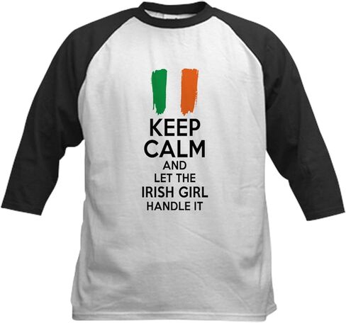 Cafepress مضحك الحفاظ على هدوء اقتباس الأيرلندي الفتيات البيسبول جيرسي الأطفال القطن القطن القطن ، 3/4 قميص الأكمام راجلان in Kuwait