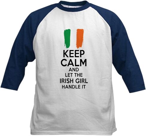 Cafepress مضحك الحفاظ على هدوء اقتباس الأيرلندي الفتيات البيسبول جيرسي الأطفال القطن القطن القطن ، 3/4 قميص الأكمام راجلان in Kuwait