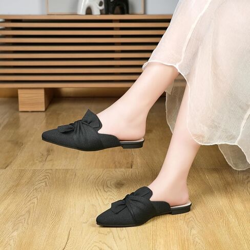 HIULYCENCE Mules for Women Pointed Toe Flats | Comfortable Knit Breathable Backless Slip on Mules flats for Business Work Office in Saudi Arabia