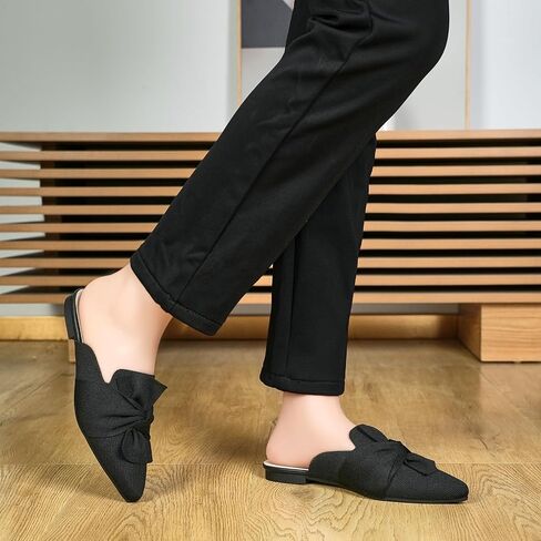 HIULYCENCE Mules for Women Pointed Toe Flats | Comfortable Knit Breathable Backless Slip on Mules flats for Business Work Office in Saudi Arabia