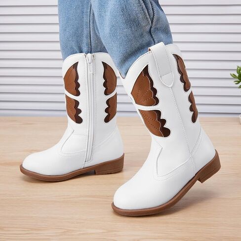 BMCiTYBM Toddler Little Girls Cowboy Cowgirl Boots Kids Pointed Toe Western Boots Mid Calf Side Zipper Riding Shoes for All Seasons (Toddler/Little Kid) in Kuwait