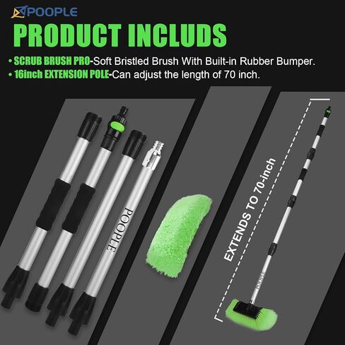 70" Car Wash Brush with Long Handle | Flow-Thru Car Washing Brush with Hose Attachment | 12-Inch Soft Bristle Brush Cleaning House Siding, Car, Truck, SUV, Boat, RV, Solar Panels, Green in Saudi Arabia