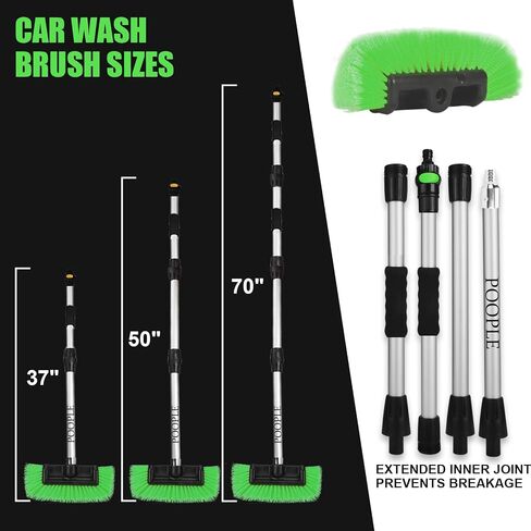70" Car Wash Brush with Long Handle | Flow-Thru Car Washing Brush with Hose Attachment | 12-Inch Soft Bristle Brush Cleaning House Siding, Car, Truck, SUV, Boat, RV, Solar Panels, Green in Saudi Arabia