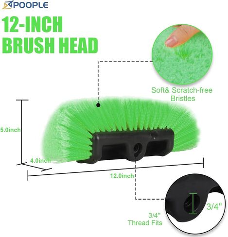 70" Car Wash Brush with Long Handle | Flow-Thru Car Washing Brush with Hose Attachment | 12-Inch Soft Bristle Brush Cleaning House Siding, Car, Truck, SUV, Boat, RV, Solar Panels, Green in Saudi Arabia