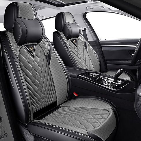 أغطية المقاعد تناسب طرازات Chevy 98 ٪ ، والجلد المتين ، ومقاوم للماء ، وقابل للتنفس ، و 2 حماة وسادة المقعد ، وسهلة التثبيت والتنظيف (أسود أبيض ، مقعد أمامي مقعد 2 مقعد) in Kuwait