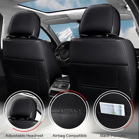 أغطية المقاعد تناسب طرازات Chevy 98 ٪ ، والجلد المتين ، ومقاوم للماء ، وقابل للتنفس ، و 2 حماة وسادة المقعد ، وسهلة التثبيت والتنظيف (أسود أبيض ، مقعد أمامي مقعد 2 مقعد) in Kuwait