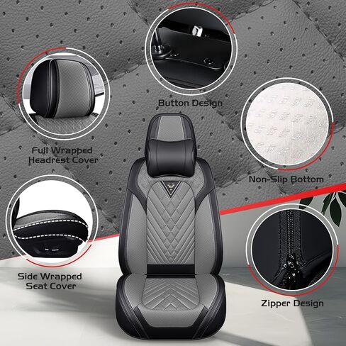 أغطية المقاعد تناسب طرازات Chevy 98 ٪ ، والجلد المتين ، ومقاوم للماء ، وقابل للتنفس ، و 2 حماة وسادة المقعد ، وسهلة التثبيت والتنظيف (أسود أبيض ، مقعد أمامي مقعد 2 مقعد) in Kuwait