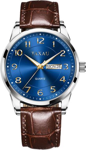 Watch Men,Big Face Watch for Men,Leather Band Men Watches,Classic Watch Men,Date Day Watch Men,Analog Watch Men,Waterproof Watch,Mens Wrist Watch,Relojes para Hombres Blue/Gray/White/Black Dial in Kuwait