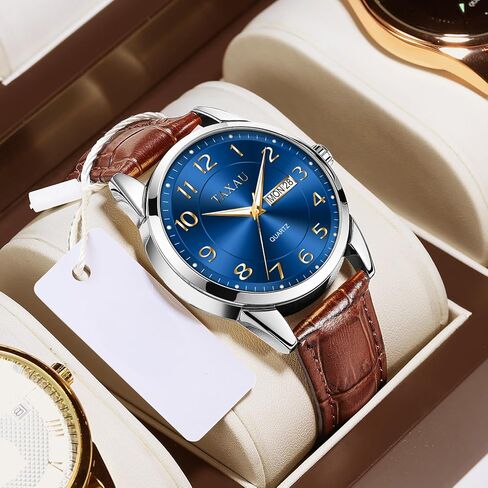 Watch Men,Big Face Watch for Men,Leather Band Men Watches,Classic Watch Men,Date Day Watch Men,Analog Watch Men,Waterproof Watch,Mens Wrist Watch,Relojes para Hombres Blue/Gray/White/Black Dial in Kuwait