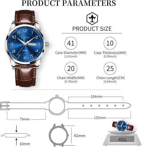 Watch Men,Big Face Watch for Men,Leather Band Men Watches,Classic Watch Men,Date Day Watch Men,Analog Watch Men,Waterproof Watch,Mens Wrist Watch,Relojes para Hombres Blue/Gray/White/Black Dial in Kuwait