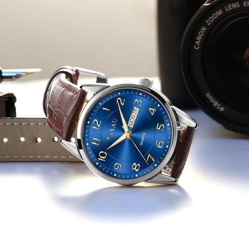 Watch Men,Big Face Watch for Men,Leather Band Men Watches,Classic Watch Men,Date Day Watch Men,Analog Watch Men,Waterproof Watch,Mens Wrist Watch,Relojes para Hombres Blue/Gray/White/Black Dial in Kuwait