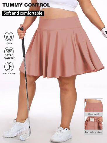 UNICOLD Plus Size High-Waisted Skirt with Pockets Tummy-Control Women's Sports Short Skirt for Golf Yoga & Tennis for Casual in Kuwait