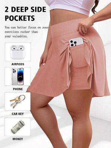 UNICOLD Plus Size High-Waisted Skirt with Pockets Tummy-Control Women's Sports Short Skirt for Golf Yoga & Tennis for Casual in Kuwait
