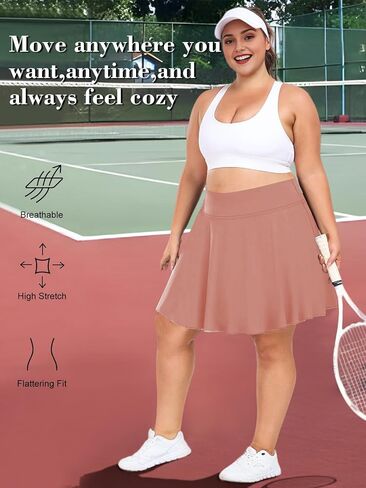 UNICOLD Plus Size High-Waisted Skirt with Pockets Tummy-Control Women's Sports Short Skirt for Golf Yoga & Tennis for Casual in Kuwait